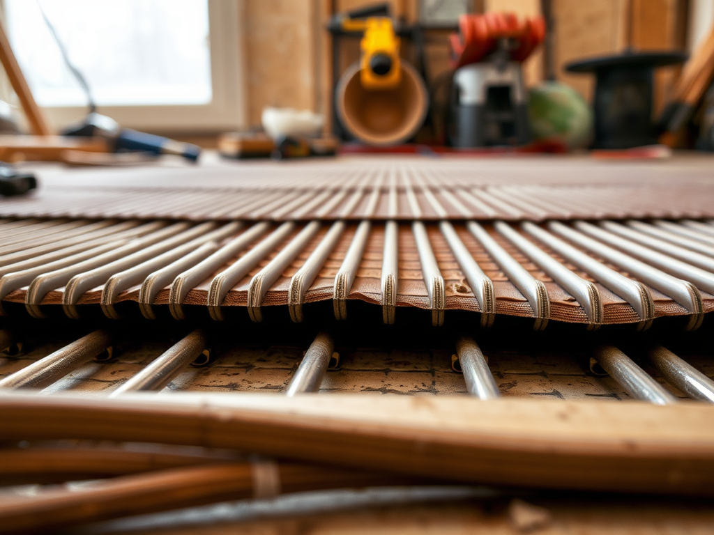 На изображении показаны деревянные решетки и металлические трубки, располагающиеся на рабочем столе.